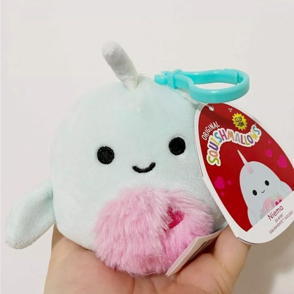 3.5" Squishmallow clip Neima blue Whale Heart Valentine's Day KellyToy Plush